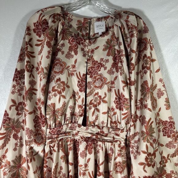 Misa Los Angeles Kara Dress Falling Floral Satin Mini Dress Sz S Ruched Cut-Out - Picture 10 of 16